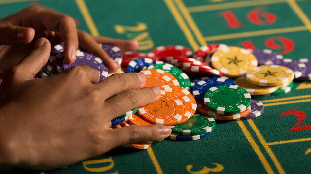 casino chips on a roulette table