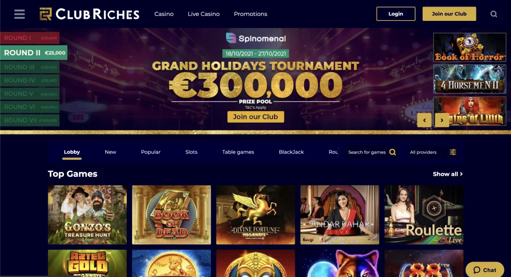 Club Riches Homepage