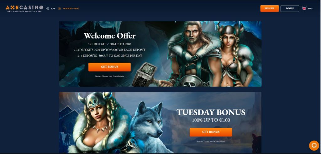 Axe Casino promotions page